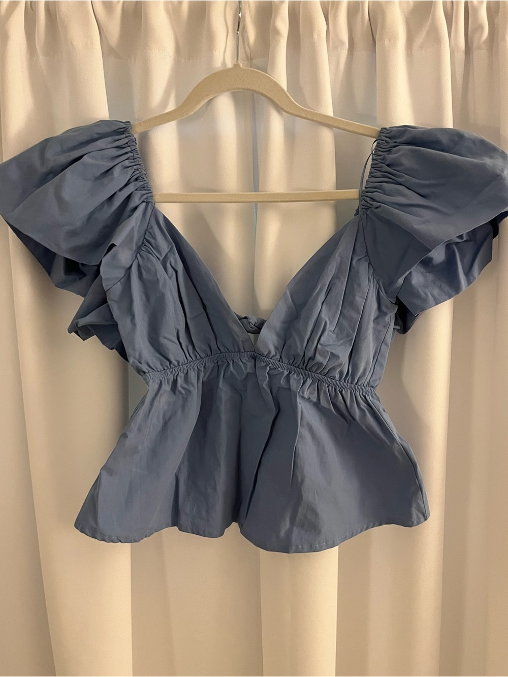Blue Puff Sleeve Peplum Top